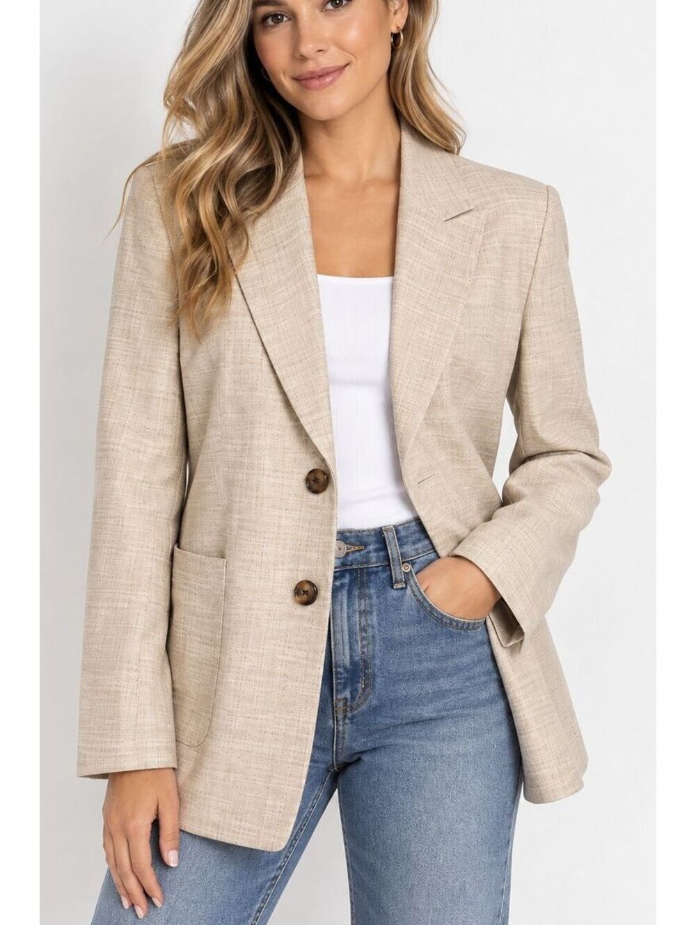 ASOS DESIGN Beige Blazer Women's US 4 UK 8 Tailored 2 Button Neutral Workwear